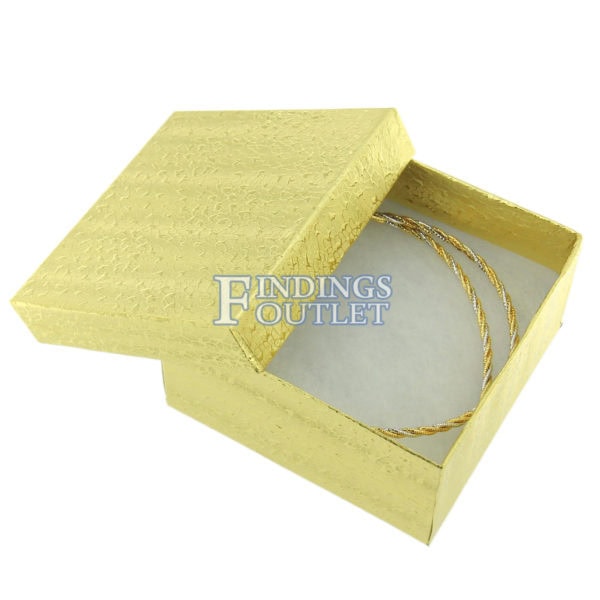 3.75" x 3.75" x 2” Gold Cotton Filled Gift Box Filled 2