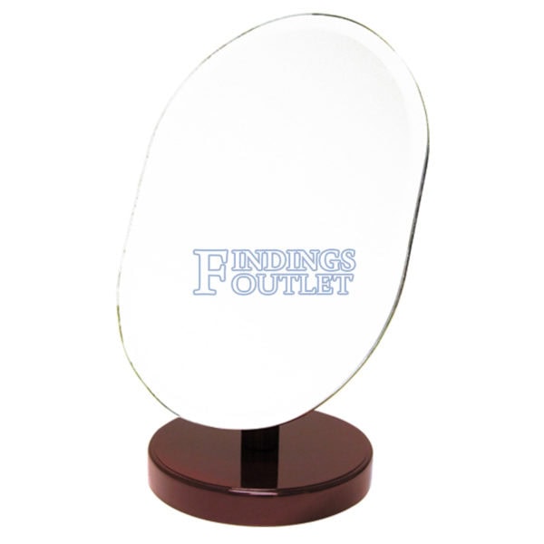 Countertop Adjustable Rotating Rosewood Wooden Frame Oval Glass Mirror 9" x 15" Angle