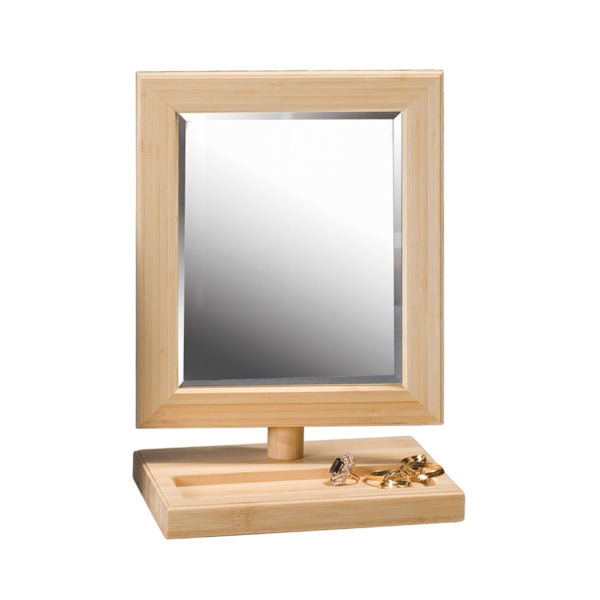 Countertop Adjustable Rotating Natural Wooden Frame Glass Mirror 10" x 14" - Image 2