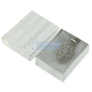 2.25" x 1.75" Silver Cotton Filled Gift Box Filled