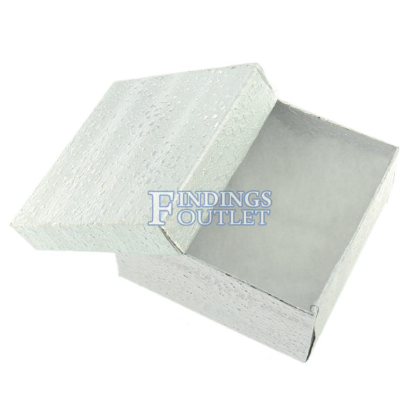 3.75" x 3.75" x 2” Silver Cotton Filled Gift Box Empty
