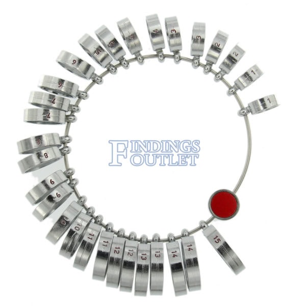 Wide Finger Ring Sizer Gauge Measures Sizes 1-15 Open