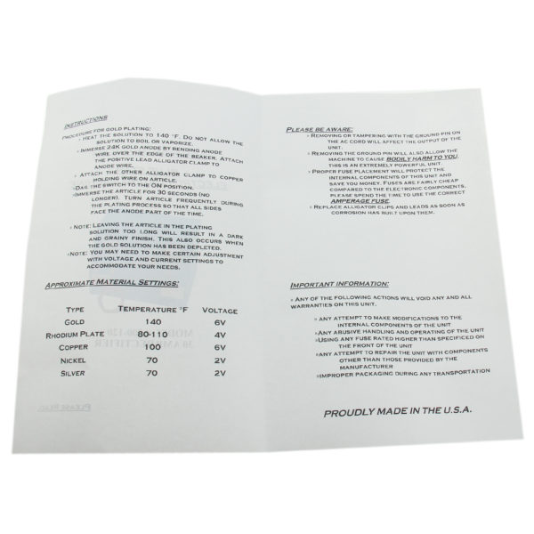 30 Amp Rhodium Electroplating Rectifier Machine Instruction