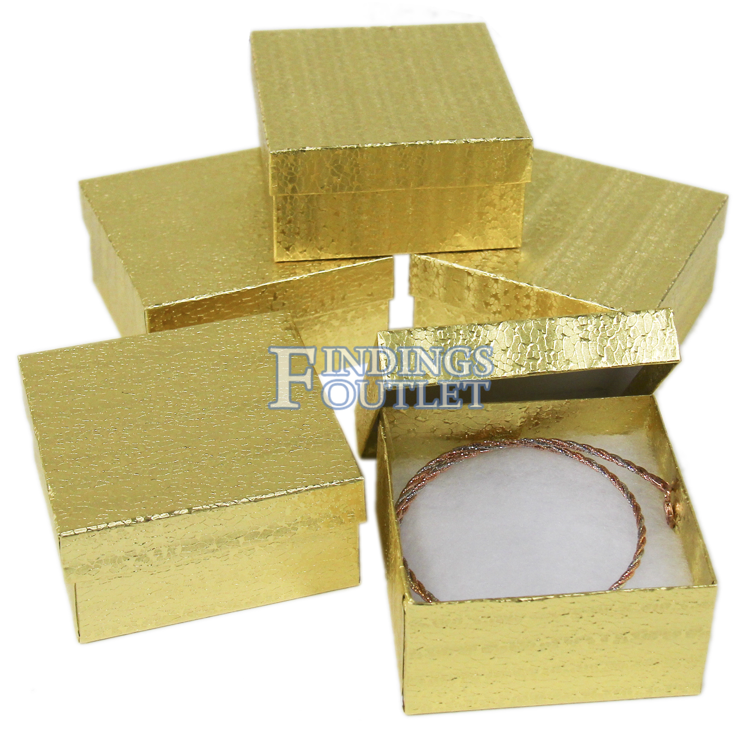 NEW 100 Gold Foil Cotton Filled Gift Boxes 3 1/2" X 3 1/2 Pendant Bangle Box 