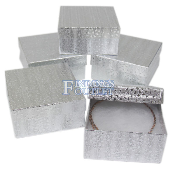3.75" x 3.75" x 2” Silver Cotton Filled Gift Box Bundle