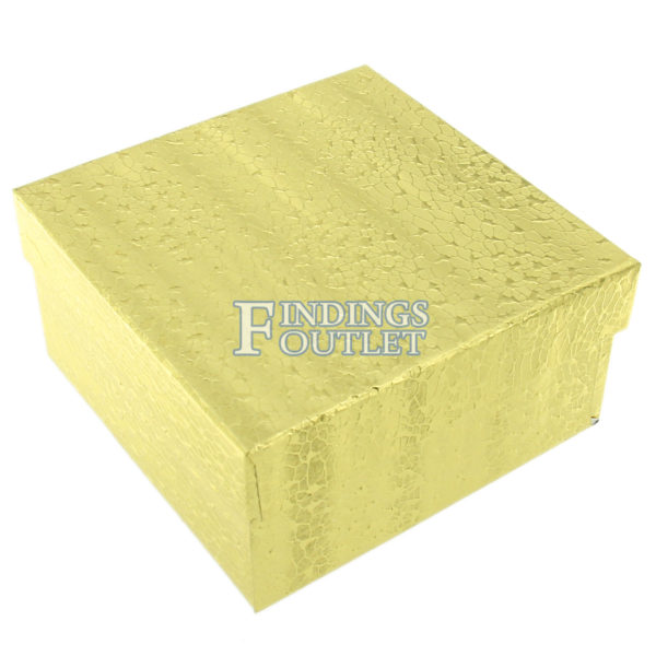 3.75" x 3.75" x 2” Gold Cotton Filled Gift Box Closed
