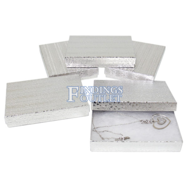 5.5" x 4" Silver Cotton Filled Gift Box Bundle