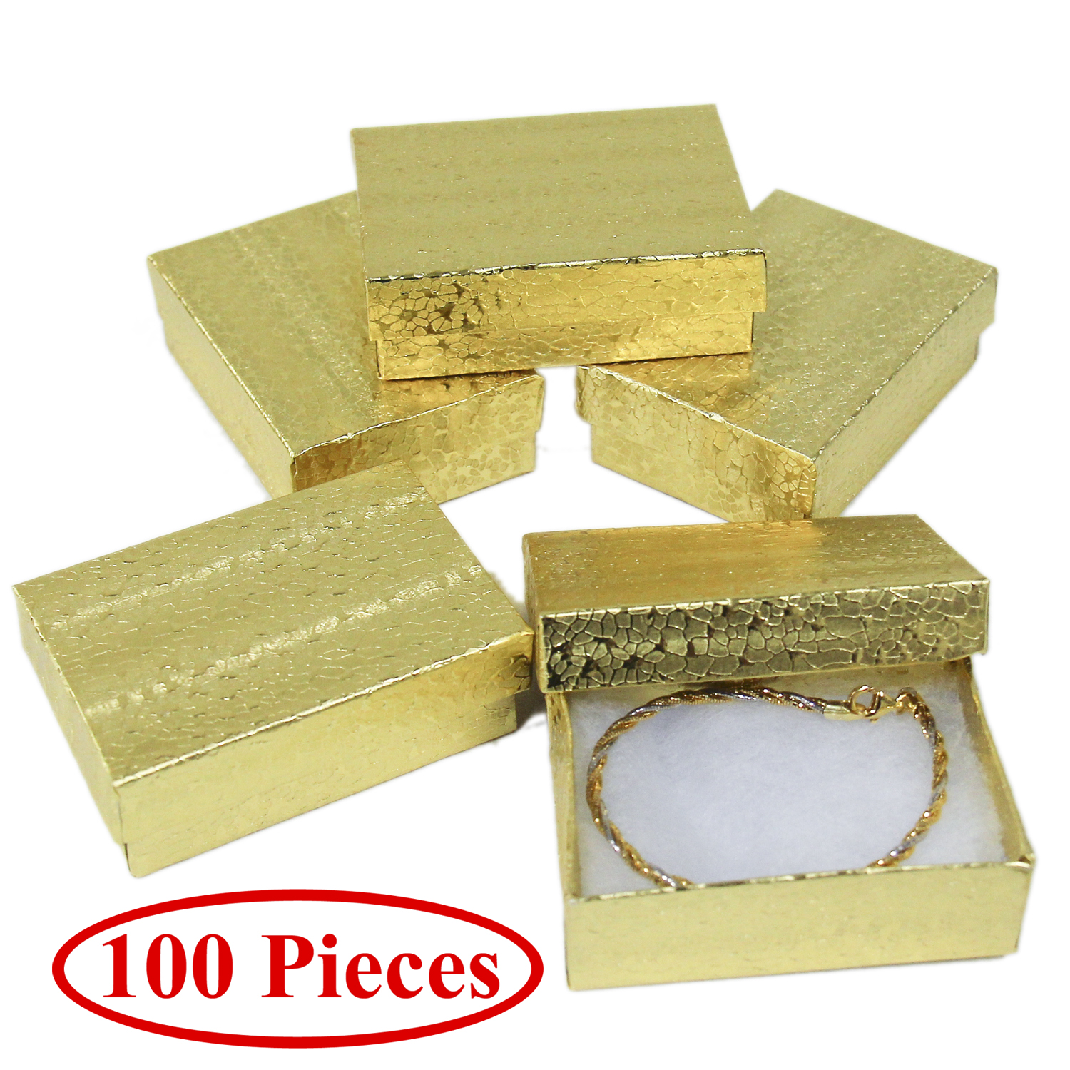 wholesale 100 Gold Cotton Filled Jewelry Gift Boxes 2" 