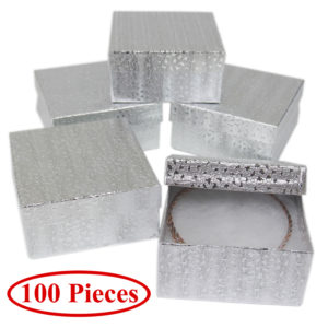 3.75" x 3.75" x 2” Silver Cotton Filled Gift Box