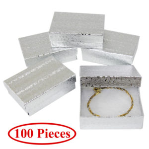 3.25" x 2.25" Silver Cotton Filled Gift Box