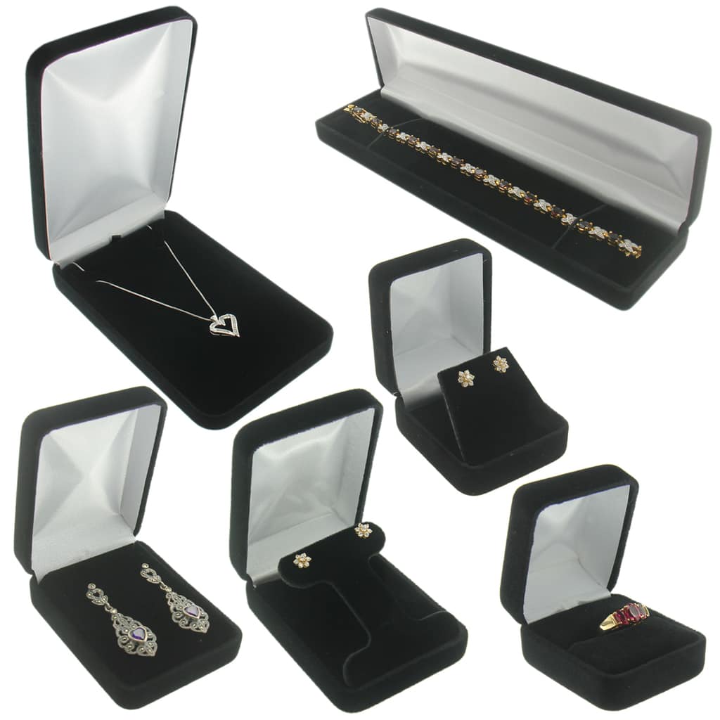 Black Velour Earring Box Display Jewelry Gift Box 1 Dozen - Findings Outlet