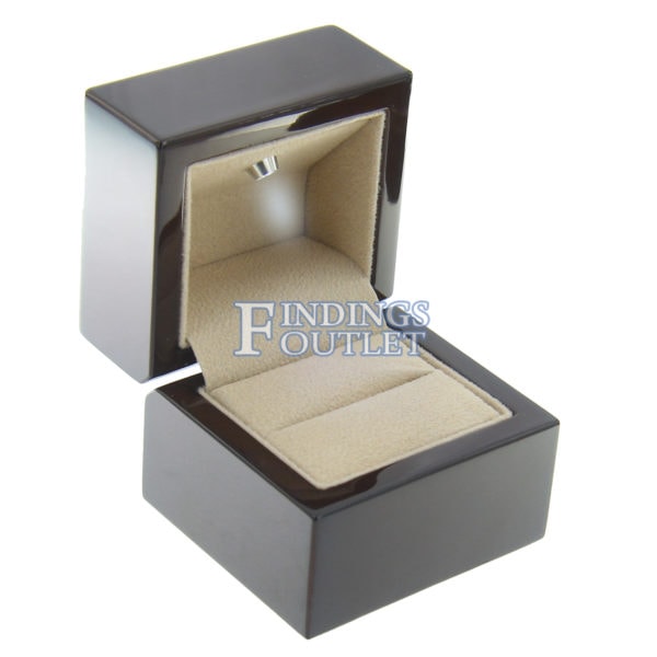Deluxe Glossy Wooden LED Lighted Engagement Ring Box Open